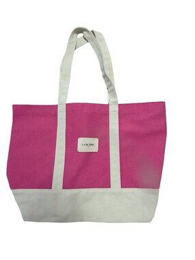 Lancôme Paris Pink Canvas Tote Bag Cream Trim Large Shopper Beach Bag